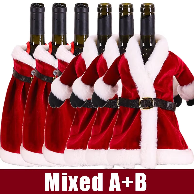 6/1Pcs Golden Velvet Dress Clothes Wine Bottle Cover Christmas Wine Bottle Bags Xmas New Year Party Dinner Table Decoration Gift