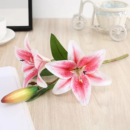41Cm 3 Head Artificial Lily Flower 3D Fake Flower Wedding Living Room Home Decoration Artificial Flower Home Decore