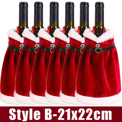 6/1Pcs Golden Velvet Dress Clothes Wine Bottle Cover Christmas Wine Bottle Bags Xmas New Year Party Dinner Table Decoration Gift