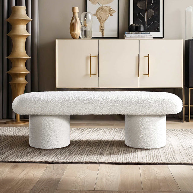 Bedroom Bench, Randolph Ivory Boucle Bench, Bedroom Stool, Wooden Bedroom Bench,