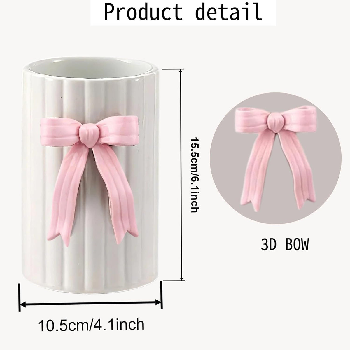 Handmade Pink Bow Ceramic Utensil Holder, 3D Coquette Cooking Utensil Crock with Scalloped Edge, Stable & Easy to Clean Kitchen Storage Caddy Organizer Vase Decor for Countertop Housewarming Gift