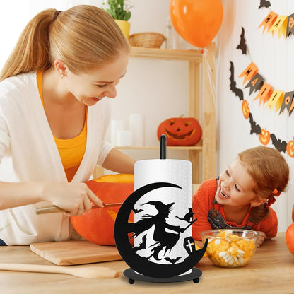 Halloween Paper Towel Holder Black Witch Kitchen Decor Accessories Metal Towel Holder Stand for Home Bathroom Countertop Decor