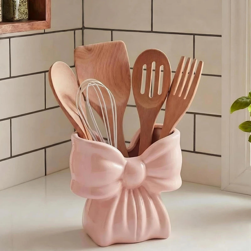 Pink Bow Ceramic Flower Vase