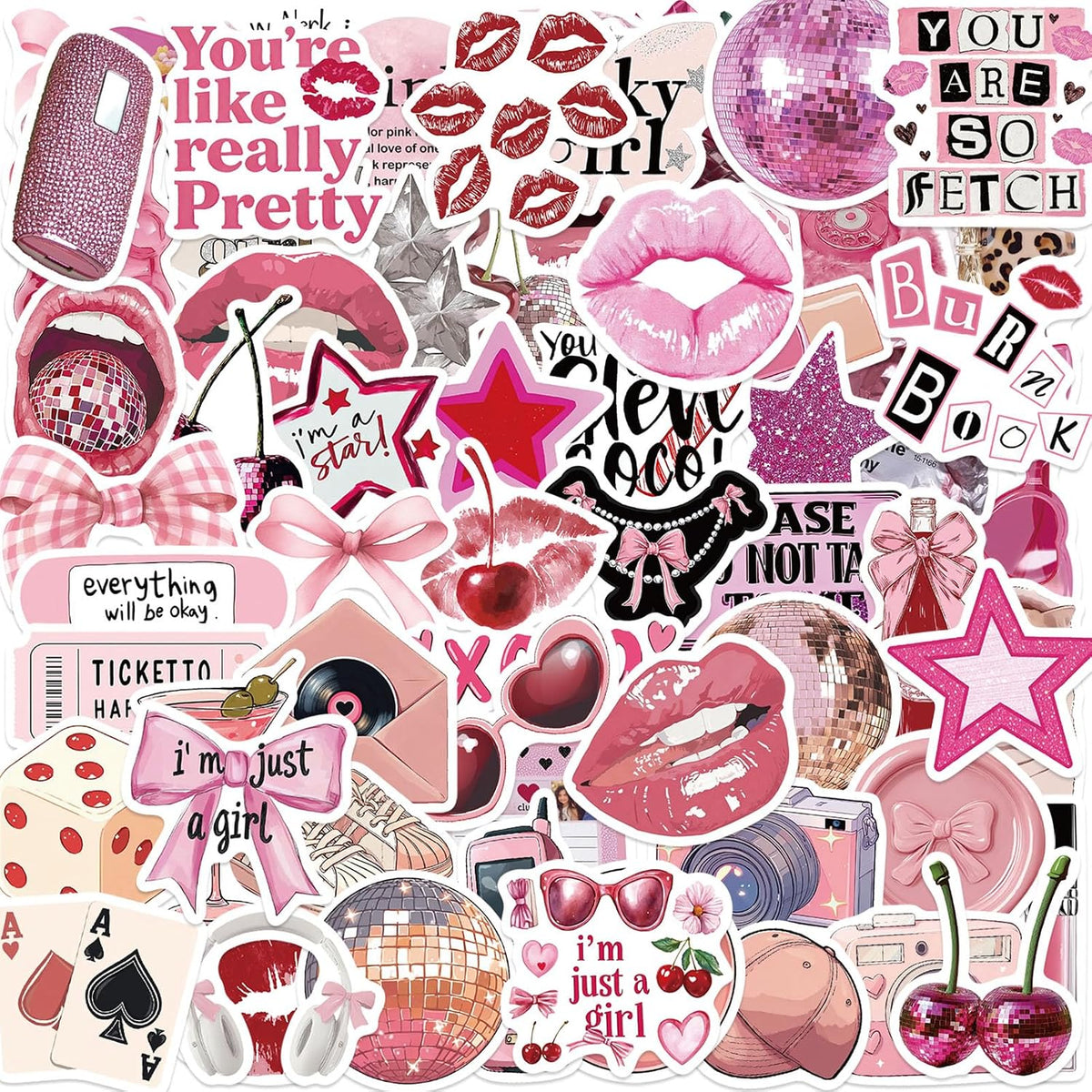 100Pcs Pink Aesthetic Downtown Girls Stickers Pack Waterproof Trendy Y2K Stickers for Teens Adults Vinyl Decals for Laptop Kindle Water Bottle Scrapbook Party Supplies(Pink Downtown)