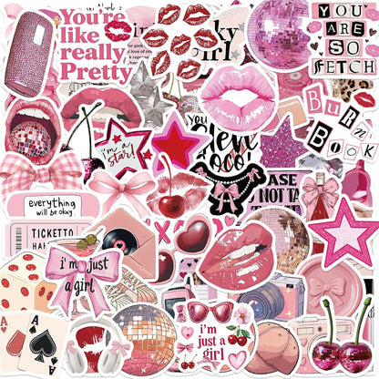 100Pcs Pink Aesthetic Downtown Girls Stickers Pack Waterproof Trendy Y2K Stickers for Teens Adults Vinyl Decals for Laptop Kindle Water Bottle Scrapbook Party Supplies(Pink Downtown)