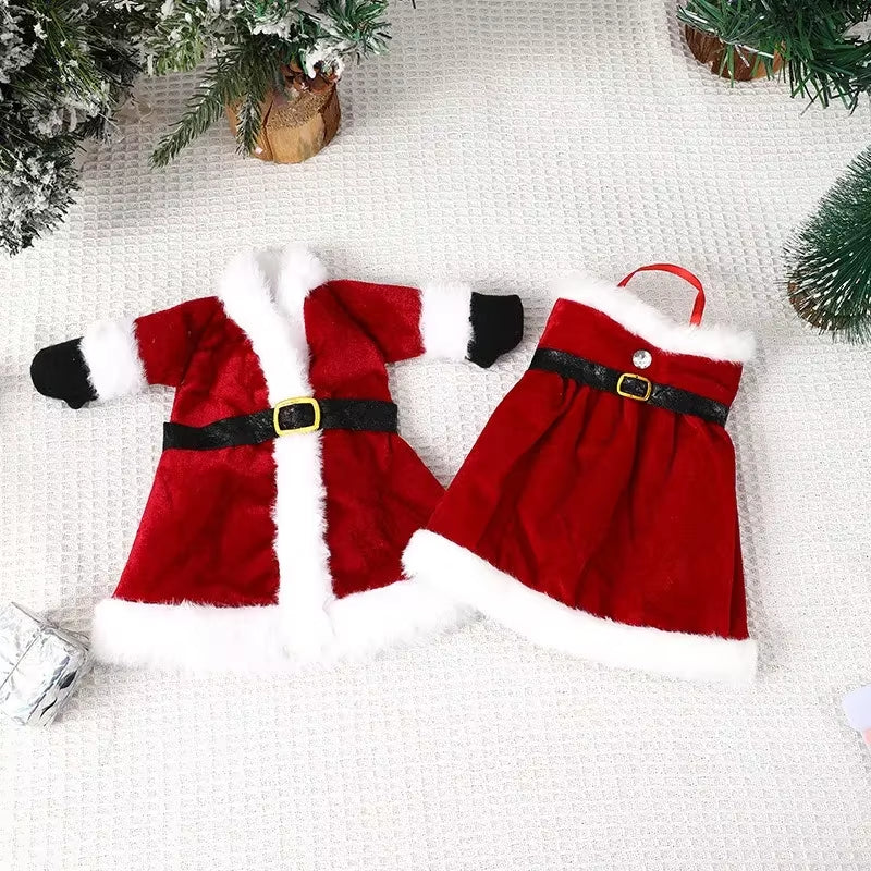 6/1Pcs Golden Velvet Dress Clothes Wine Bottle Cover Christmas Wine Bottle Bags Xmas New Year Party Dinner Table Decoration Gift