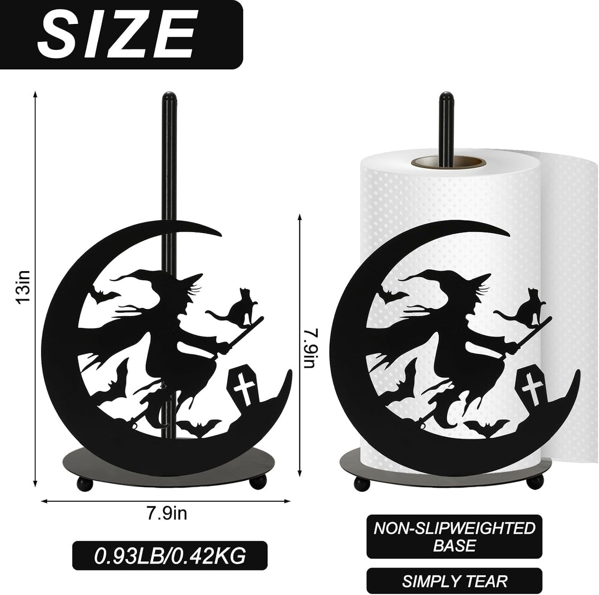 Halloween Paper Towel Holder Black Witch Kitchen Decor Accessories Metal Towel Holder Stand for Home Bathroom Countertop Decor