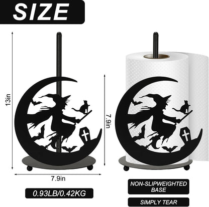 Halloween Paper Towel Holder Black Witch Kitchen Decor Accessories Metal Towel Holder Stand for Home Bathroom Countertop Decor