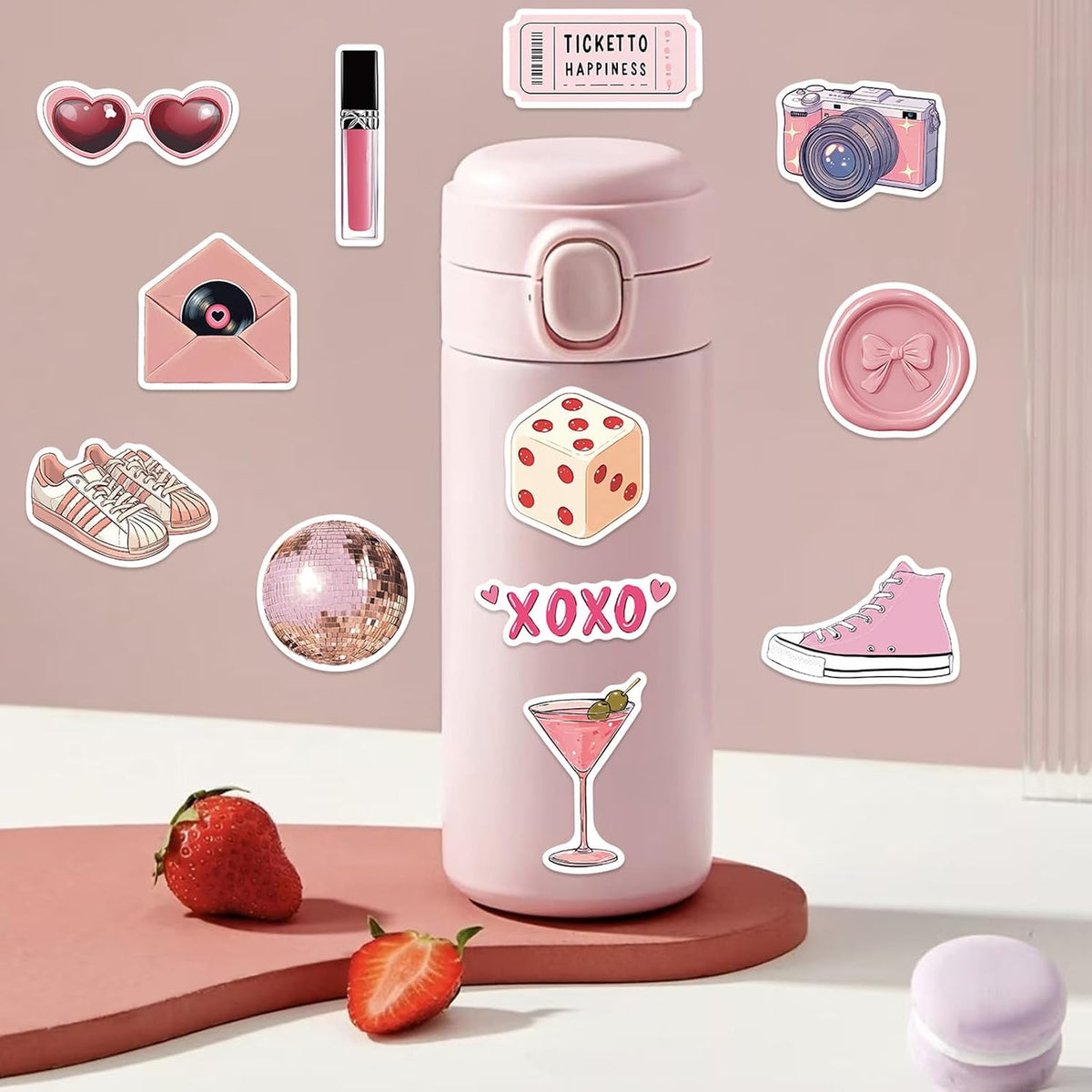 100Pcs Pink Aesthetic Downtown Girls Stickers Pack Waterproof Trendy Y2K Stickers for Teens Adults Vinyl Decals for Laptop Kindle Water Bottle Scrapbook Party Supplies(Pink Downtown)