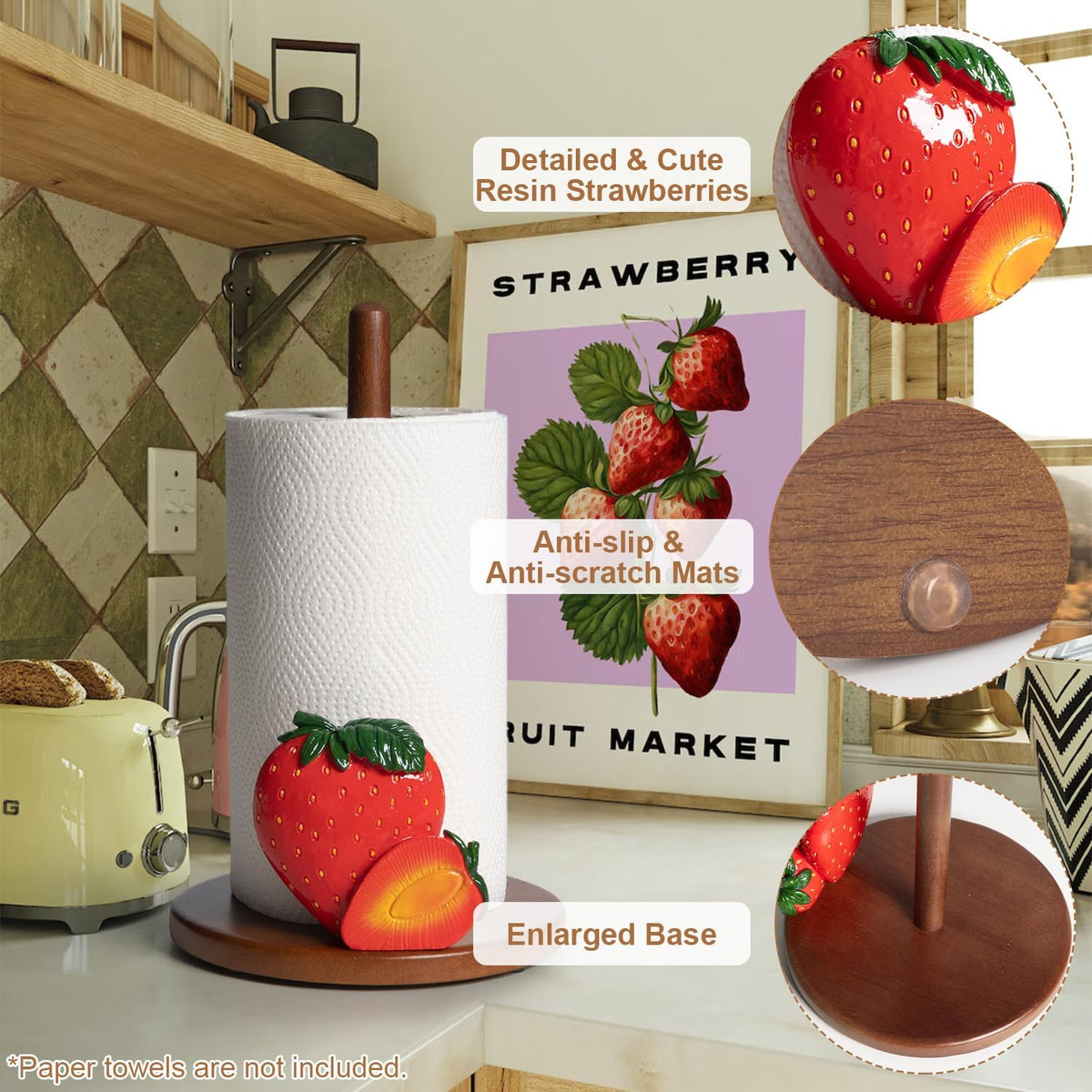 Strawberry Paper Towel Holder Cute Strawberry Kitchen Decor Accessories Red