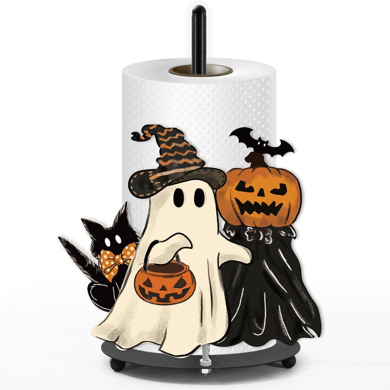 Halloween Paper Towel Holder Vintage Pumpkin Ghost Cat Kitchen Decor Accessories Large Metal Towel Holder Stand for Fall Home Party Bathroom Countertop