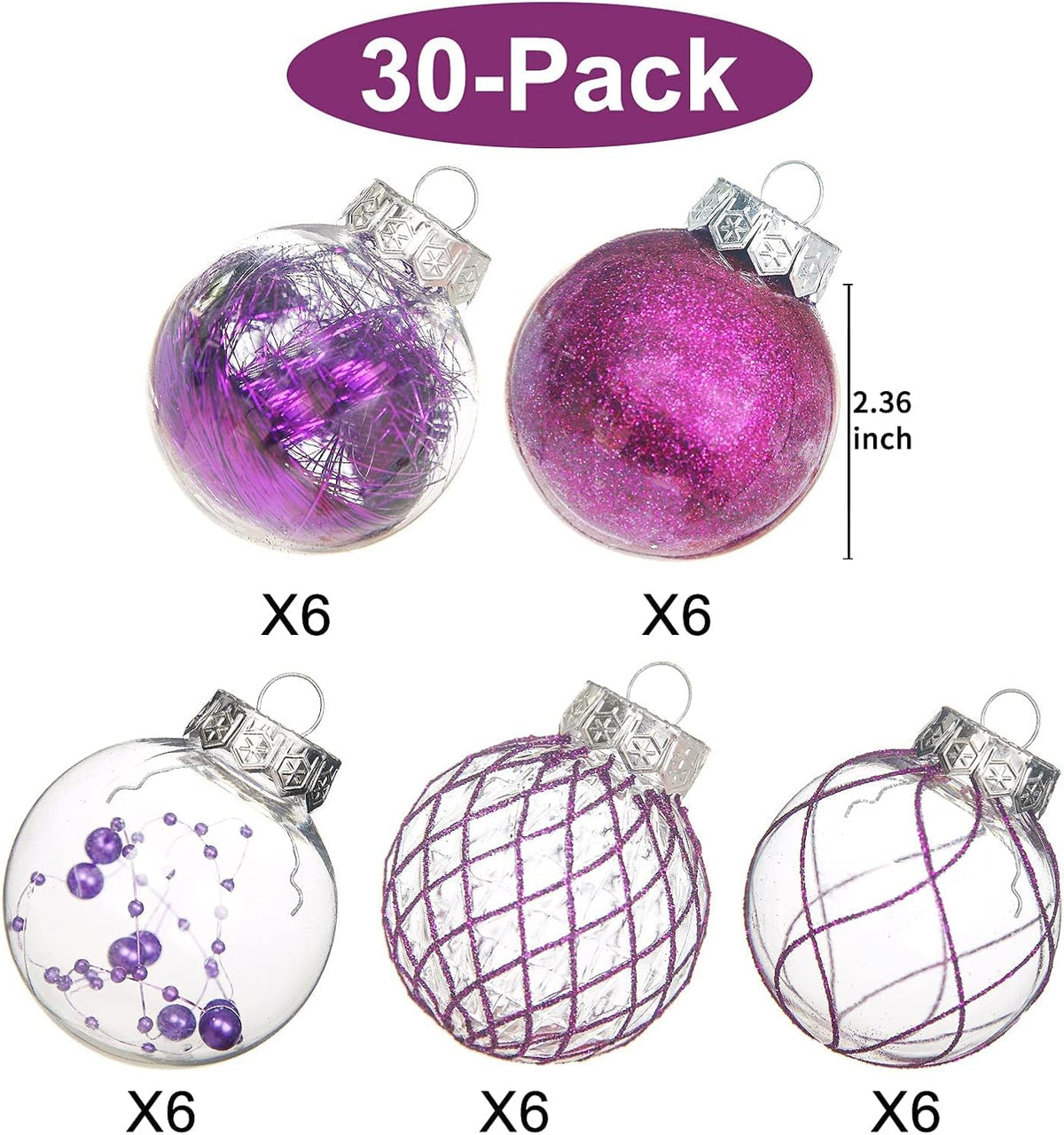 Clear Christmas Ball Ornaments, 30Ct 2.36" Plastic Shatterproof Christmas Decorations Ornament Xmas Ball Hanging Ornaments for Christmas Tree for Halloween Christmas Party Wedding Anniversary
