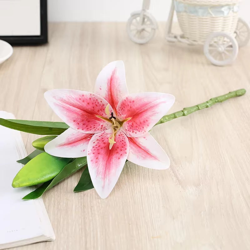 41Cm 3 Head Artificial Lily Flower 3D Fake Flower Wedding Living Room Home Decoration Artificial Flower Home Decore