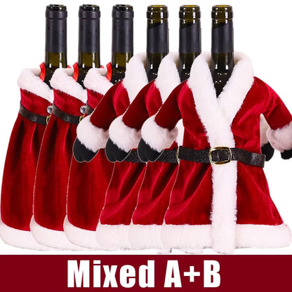 6/1Pcs Golden Velvet Dress Clothes Wine Bottle Cover Christmas Wine Bottle Bags Xmas New Year Party Dinner Table Decoration Gift