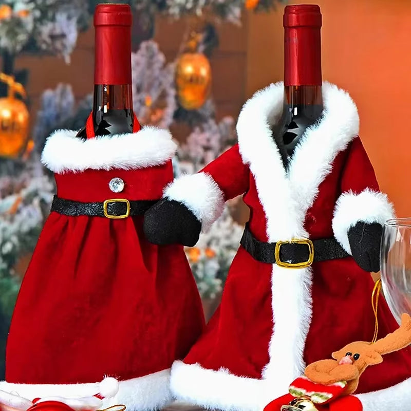 6/1Pcs Golden Velvet Dress Clothes Wine Bottle Cover Christmas Wine Bottle Bags Xmas New Year Party Dinner Table Decoration Gift