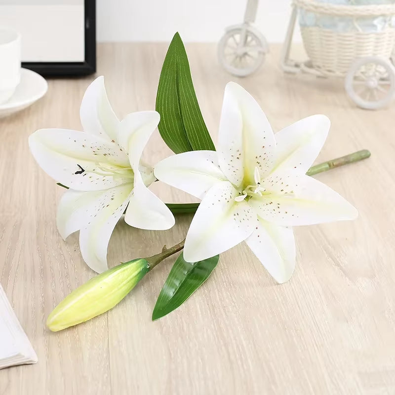 41Cm 3 Head Artificial Lily Flower 3D Fake Flower Wedding Living Room Home Decoration Artificial Flower Home Decore