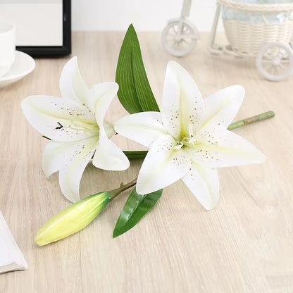 41Cm 3 Head Artificial Lily Flower 3D Fake Flower Wedding Living Room Home Decoration Artificial Flower Home Decore