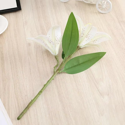 41Cm 3 Head Artificial Lily Flower 3D Fake Flower Wedding Living Room Home Decoration Artificial Flower Home Decore