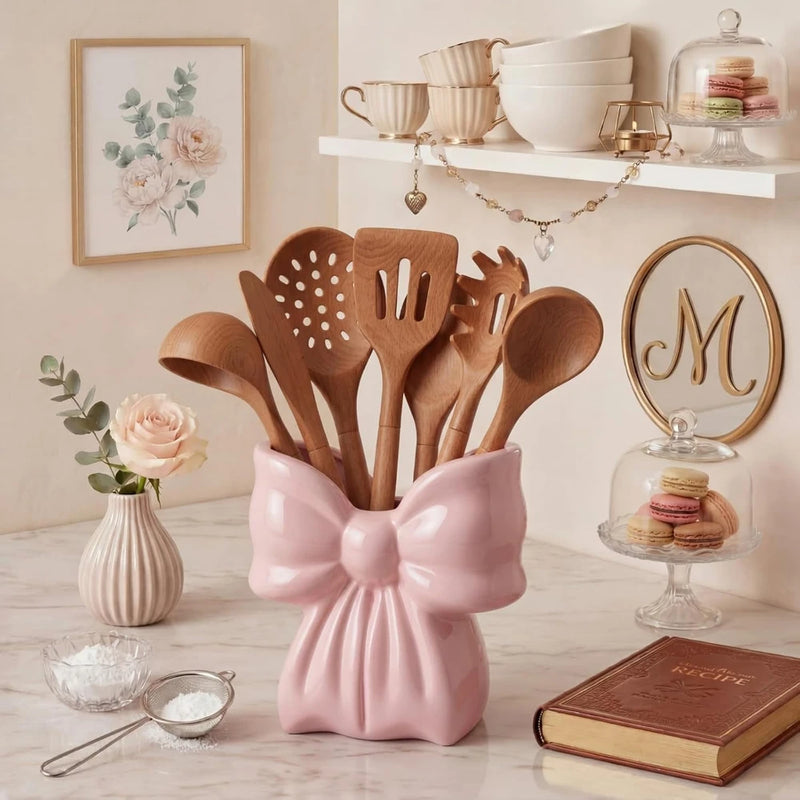 Pink Bow Ceramic Flower Vase