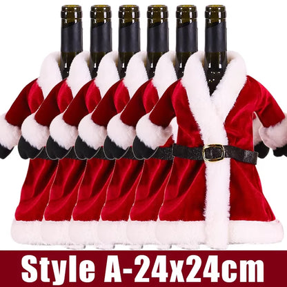 6/1Pcs Golden Velvet Dress Clothes Wine Bottle Cover Christmas Wine Bottle Bags Xmas New Year Party Dinner Table Decoration Gift