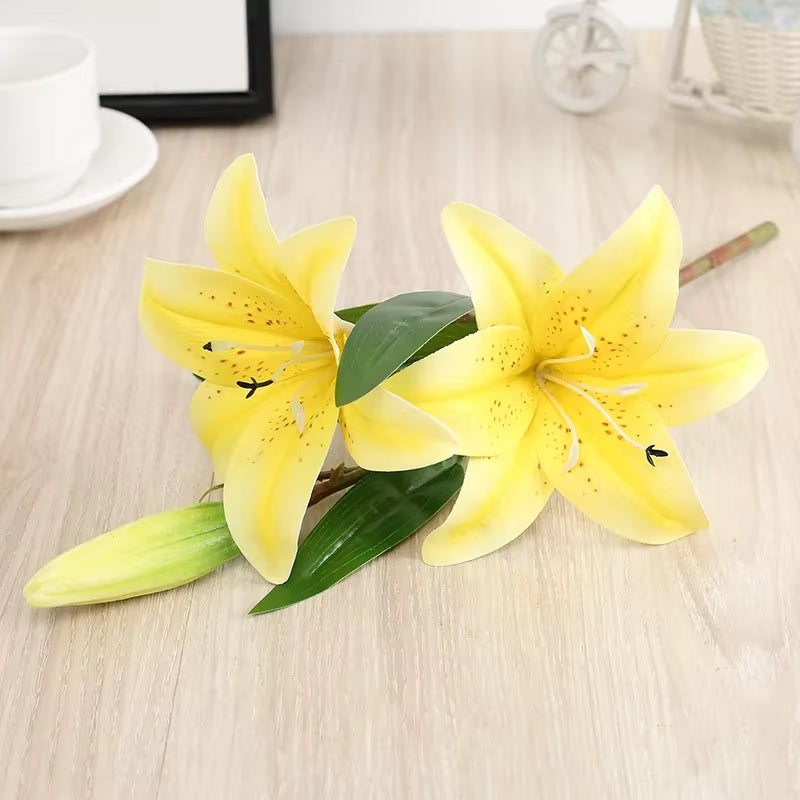 41Cm 3 Head Artificial Lily Flower 3D Fake Flower Wedding Living Room Home Decoration Artificial Flower Home Decore