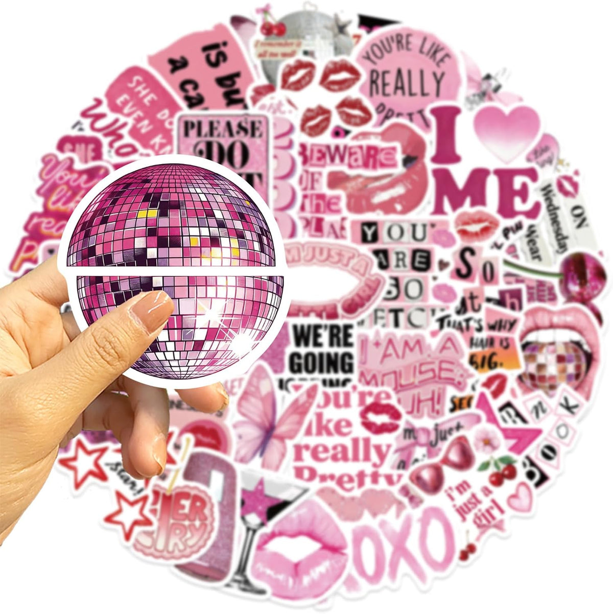 100Pcs Pink Aesthetic Downtown Girls Stickers Pack Waterproof Trendy Y2K Stickers for Teens Adults Vinyl Decals for Laptop Kindle Water Bottle Scrapbook Party Supplies(Pink Downtown)