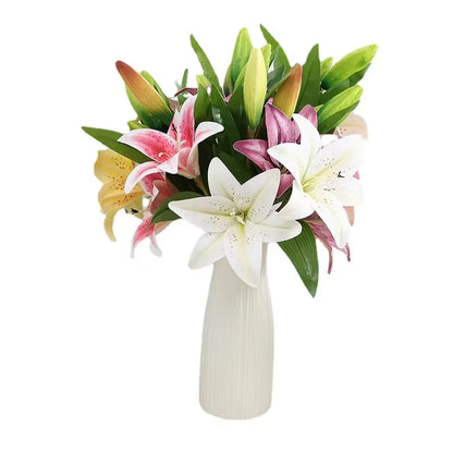 41Cm 3 Head Artificial Lily Flower 3D Fake Flower Wedding Living Room Home Decoration Artificial Flower Home Decore