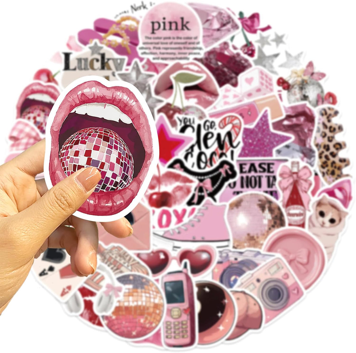 100Pcs Pink Aesthetic Downtown Girls Stickers Pack Waterproof Trendy Y2K Stickers for Teens Adults Vinyl Decals for Laptop Kindle Water Bottle Scrapbook Party Supplies(Pink Downtown)