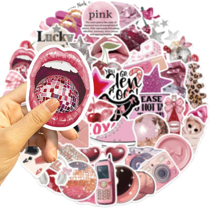 100Pcs Pink Aesthetic Downtown Girls Stickers Pack Waterproof Trendy Y2K Stickers for Teens Adults Vinyl Decals for Laptop Kindle Water Bottle Scrapbook Party Supplies(Pink Downtown)