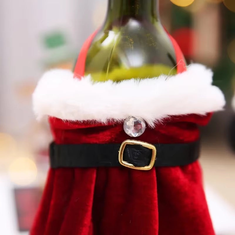 6/1Pcs Golden Velvet Dress Clothes Wine Bottle Cover Christmas Wine Bottle Bags Xmas New Year Party Dinner Table Decoration Gift